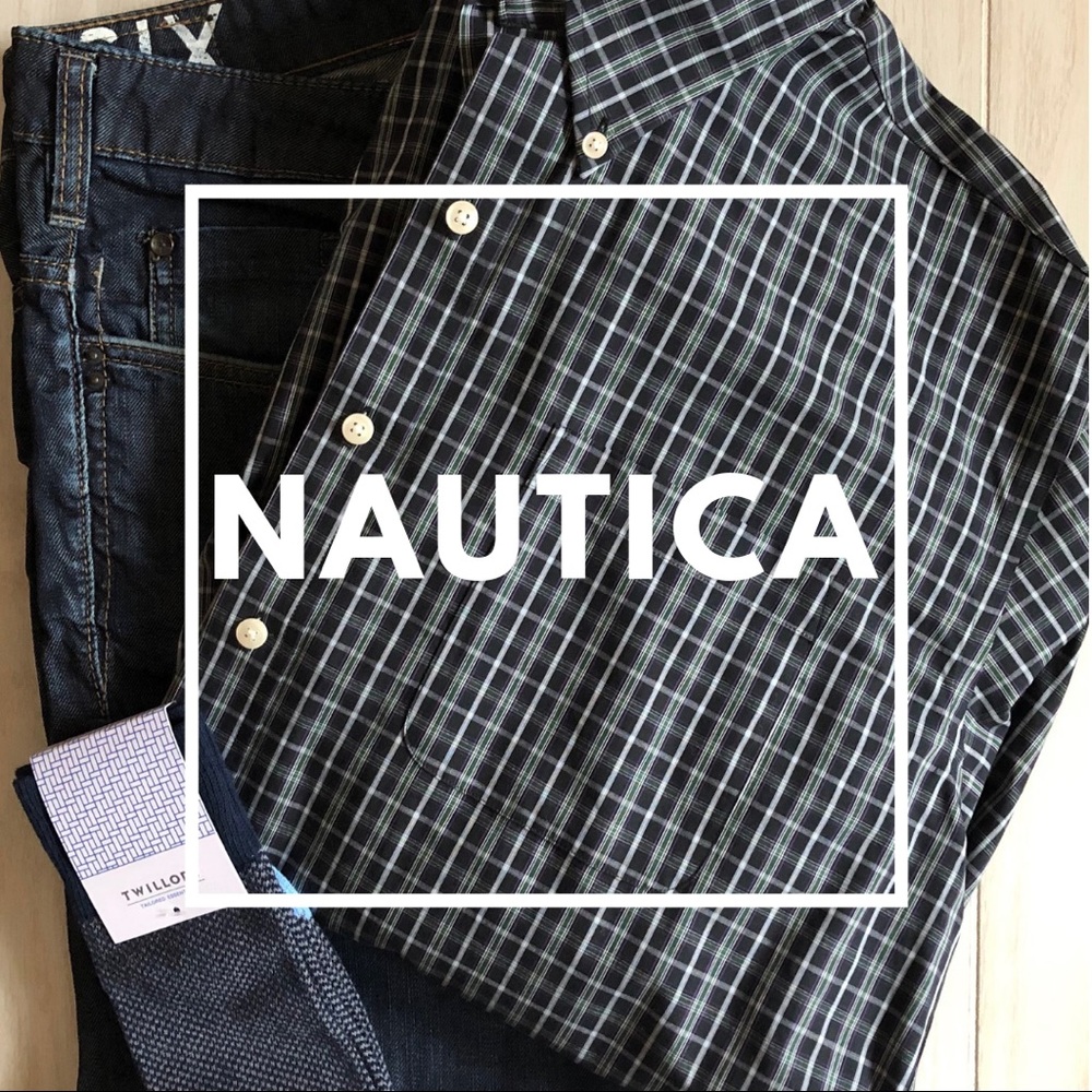 NAUTICA XL Dress Shirt + Excellent + Blk Gry Grn